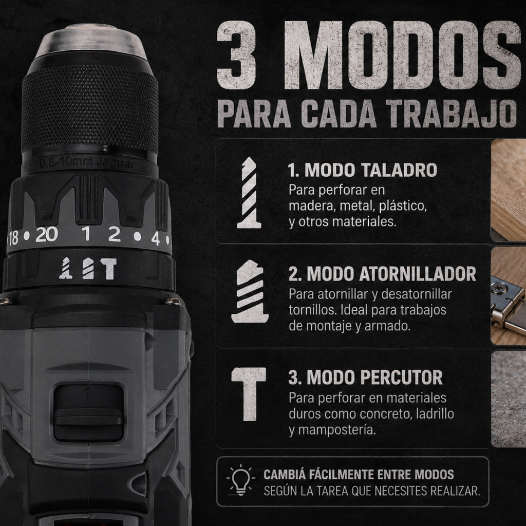 Kit Taladro y Atornillador Profesional + REGALO: 2 Baterías de Repuesto y Kit de Brocas