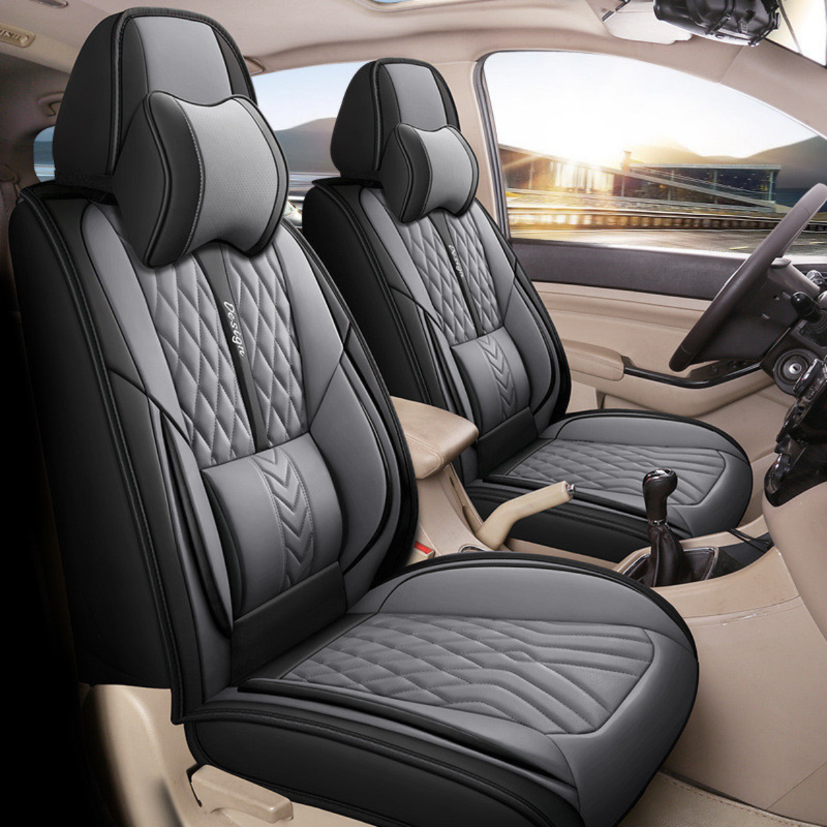 Funda para Auto Vex Universal en Cuero Legítimo con Airbag Incorporado + REGALO: Alfombra y Funda para Volante